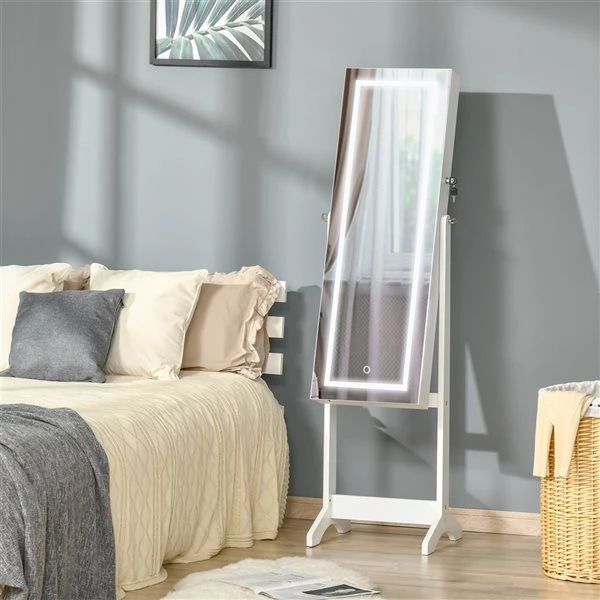 Armoire à bijoux HomCom blanche autoportante verrouillable avec lumière à DEL 2 Armoire à bijoux HomCom blanche autoportante verrouillable avec lumière à DEL – Image 2