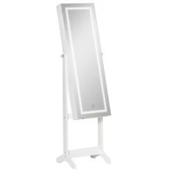 Armoire à bijoux HomCom blanche autoportante verrouillable avec lumière à DEL