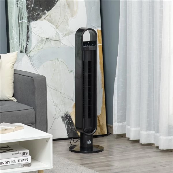 Ventilateur tour oscillant noir pour l'intérieur par HomCom de 39 po à 3 vitesses 2 Ventilateur tour oscillant noir pour l'intérieur par HomCom de 39 po à 3 vitesses – Image 2