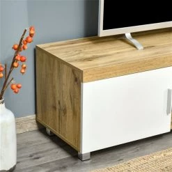 Meuble télé HomCom blanc et bois naturel de 55 po 9 Meuble télé HomCom blanc et bois naturel de 55 po -HOMCOM Soldes 2022 330982047 AlternateImage4 l