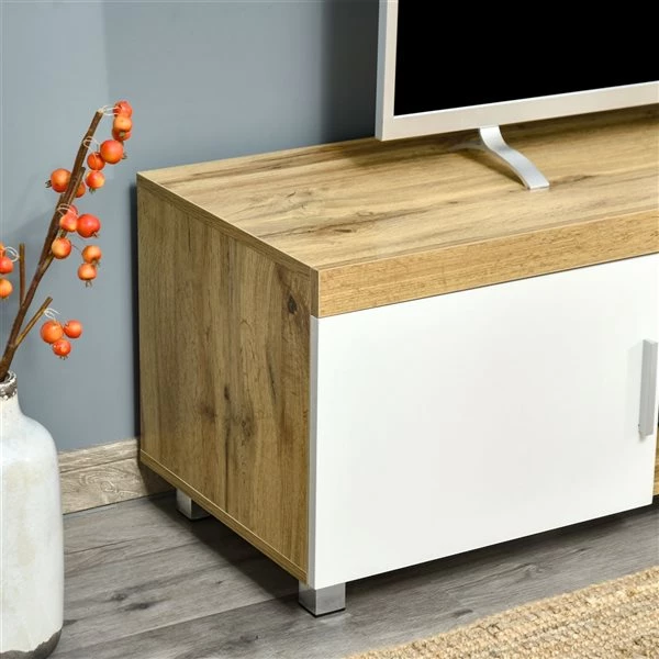 Meuble télé HomCom blanc et bois naturel de 55 po 5 Meuble télé HomCom blanc et bois naturel de 55 po – Image 5