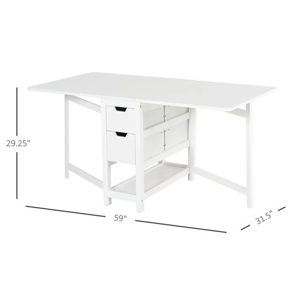 Table à abattants extensible HomCom rectangulaire en MDF blanc 3 Table à abattants extensible HomCom rectangulaire en MDF blanc – Image 3