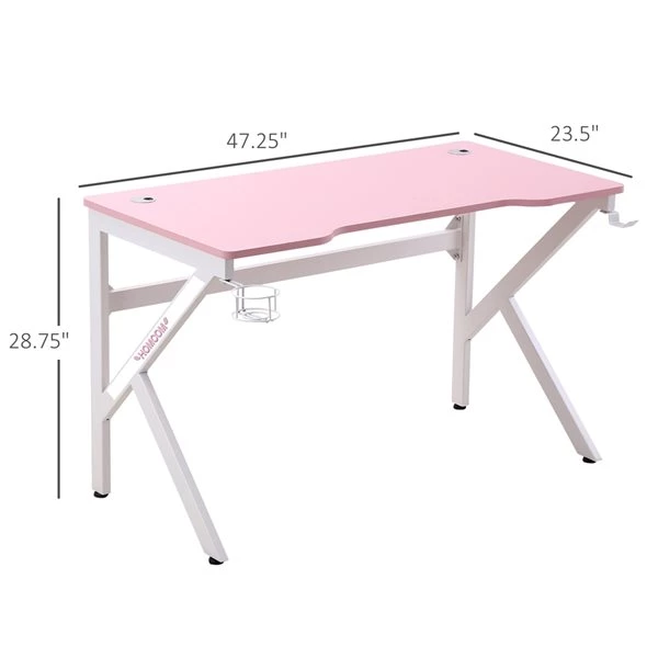 Bureau d'ordinateur HomCom moderne/contemporain rose de 47,25 po 3 Bureau d'ordinateur HomCom moderne/contemporain rose de 47,25 po – Image 3