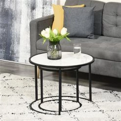 Ensemble de tables gigognes en MDF blanc avec cadre en acier par HomCom, 2 pièces -HOMCOM Soldes 2022 330989456 AlternateImage3 l