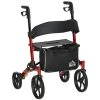 Déambulateur à roulettes pliant en aluminium noir et rouge par HomCom avec dossier de siège