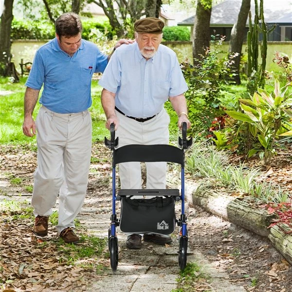 Déambulateur à roulettes pliant en aluminium noir et bleu par HomCom avec dossier de siège 2 Déambulateur à roulettes pliant en aluminium noir et bleu par HomCom avec dossier de siège – Image 2