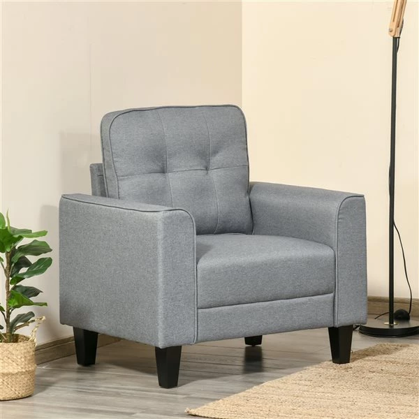 Fauteuil d'appoint moderne par HomCom en mélange de polyester gris 2 Fauteuil d'appoint moderne par HomCom en mélange de polyester gris – Image 2