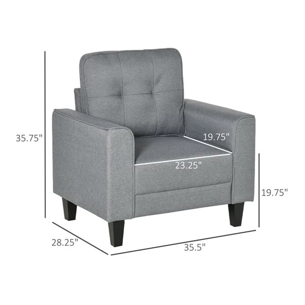 Fauteuil d'appoint moderne par HomCom en mélange de polyester gris 3 Fauteuil d'appoint moderne par HomCom en mélange de polyester gris – Image 3