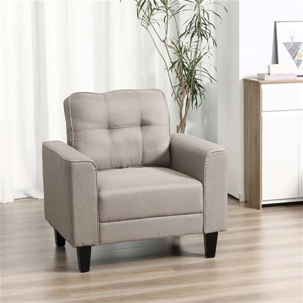 Fauteuil d'appoint moderne par HomCom en mélange de polyester beige 2 Fauteuil d'appoint moderne par HomCom en mélange de polyester beige – Image 2