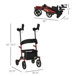 Déambulateur à roulettes en aluminium noir et rouge pliant par HomCom avec dossier de siège -HOMCOM Soldes 2022 330992265 AlternateImage2 l