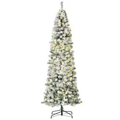 Sapin de Noël artificiel floqué vert mince sur pied par HomCom de 7,5 pi avec 350 lumières à DEL blanc chaud
