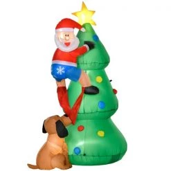 Arbre de Noël gonflable avec père Noël et chien par HomCom de 6 pi avec lumière interne