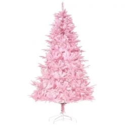 Sapin de Noël artificiel charnu sur pied par HomCom de 6 pi, rose