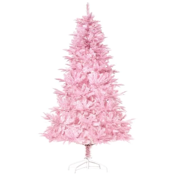 Sapin de Noël artificiel charnu sur pied par HomCom de 6 pi, rose 1 Sapin de Noël artificiel charnu sur pied par HomCom de 6 pi, rose