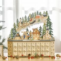 Calendrier de l'avent de Noël par HomCom en bois naturel illuminé -HOMCOM Soldes 2022 331003134 AlternateImage3 l