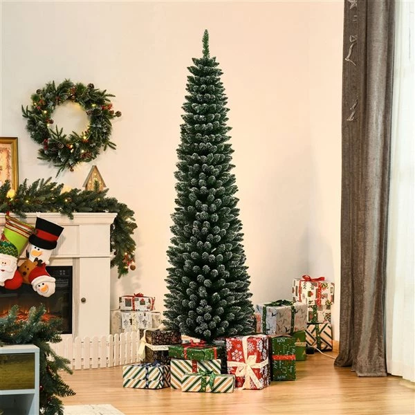 Sapin de Noël artificiel vert mince sur pied par HomCom de 6,5 pi 2 Sapin de Noël artificiel vert mince sur pied par HomCom de 6,5 pi – Image 2