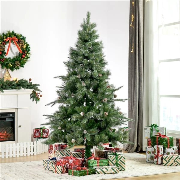 Sapin de Noël artificiel vert charnu sur pied par HomCom de style pin de 6 pi avec pommes de pin 2 Sapin de Noël artificiel vert charnu sur pied par HomCom de style pin de 6 pi avec pommes de pin – Image 2