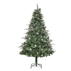 Sapin de Noël artificiel vert charnu sur pied par HomCom de style pin de 6 pi avec pommes de pin