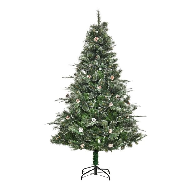 Sapin de Noël artificiel vert charnu sur pied par HomCom de style pin de 6 pi avec pommes de pin 1 Sapin de Noël artificiel vert charnu sur pied par HomCom de style pin de 6 pi avec pommes de pin