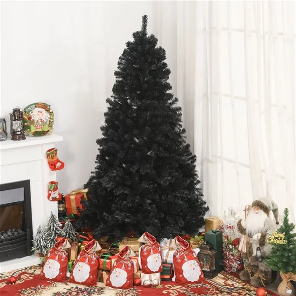 Sapin de Noël artificiel noir charnu sur pied par HomCom de 7 pi 2 Sapin de Noël artificiel noir charnu sur pied par HomCom de 7 pi – Image 2