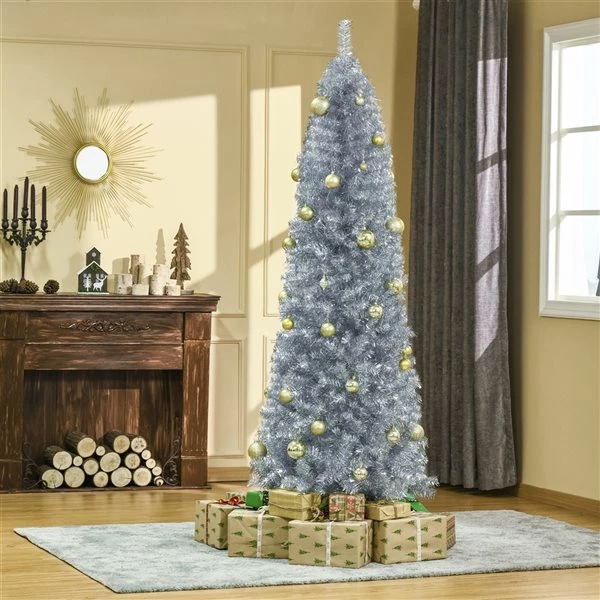 Sapin de Noël artificiel argent mince sur pied par HomCom de 7 pi 2 Sapin de Noël artificiel argent mince sur pied par HomCom de 7 pi – Image 2