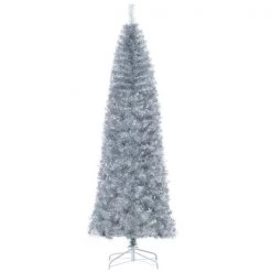 Sapin de Noël artificiel argent mince sur pied par HomCom de 7 pi
