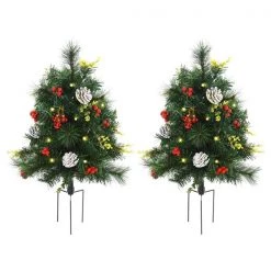 Sapin de Noël artificiel vert charnu sur pied par HomCom de 2,5 pi avec 24 lumières à DEL blanc chaud, ensemble de 2