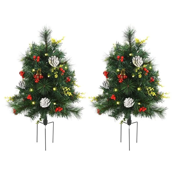Sapin de Noël artificiel vert charnu sur pied par HomCom de 2,5 pi avec 24 lumières à DEL blanc chaud, ensemble de 2 1 Sapin de Noël artificiel vert charnu sur pied par HomCom de 2,5 pi avec 24 lumières à DEL blanc chaud, ensemble de 2