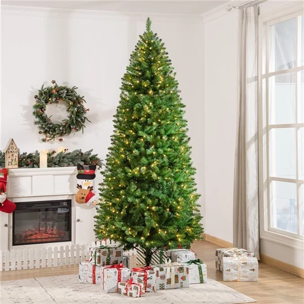 Sapin de Noël artificiel vert charnu sur pied par HomCom de 7,5 pi avec 450 lumières à DEL blanc chaud 2 Sapin de Noël artificiel vert charnu sur pied par HomCom de 7,5 pi avec 450 lumières à DEL blanc chaud – Image 2