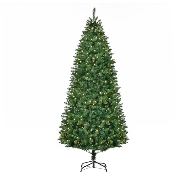 Sapin de Noël artificiel vert charnu sur pied par HomCom de 7,5 pi avec 450 lumières à DEL blanc chaud 1 Sapin de Noël artificiel vert charnu sur pied par HomCom de 7,5 pi avec 450 lumières à DEL blanc chaud