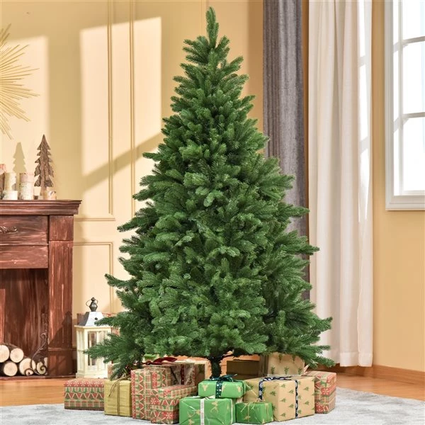 Sapin de Noël artificiel vert charnu sur pied par HomCom de 6 pi 2 Sapin de Noël artificiel vert charnu sur pied par HomCom de 6 pi – Image 2