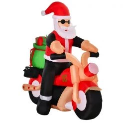 Père Noël à moto gonflable par HomCom de 5,5 pi avec lumière interne
