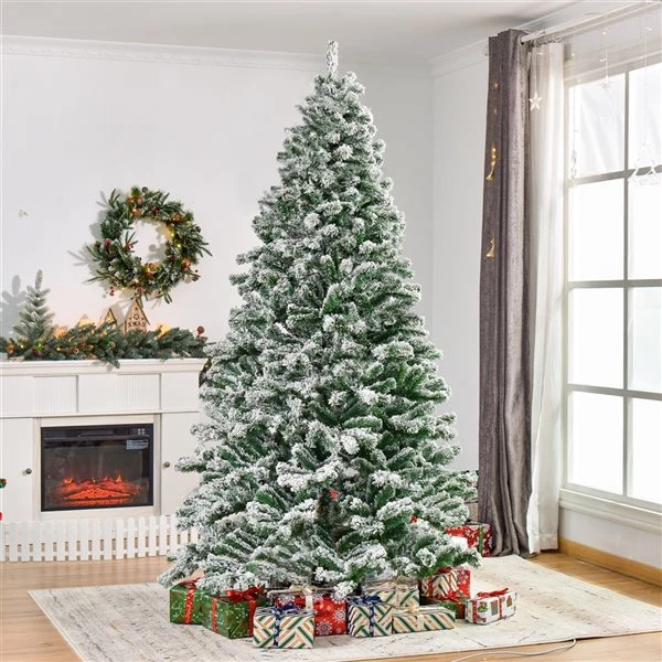 Sapin de Noël artificiel vert charnu et floqué sur pied par HomCom de 7,5 pi 2 Sapin de Noël artificiel vert charnu et floqué sur pied par HomCom de 7,5 pi – Image 2