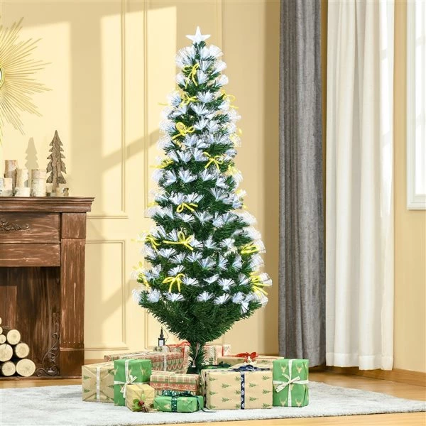 Sapin de Noël artificiel vert charnu sur pied par HomCom de 6 pi avec 210 lumières à DEL blanches 2 Sapin de Noël artificiel vert charnu sur pied par HomCom de 6 pi avec 210 lumières à DEL blanches – Image 2