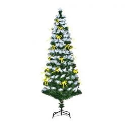 Sapin de Noël artificiel vert charnu sur pied par HomCom de 6 pi avec 210 lumières à DEL blanches