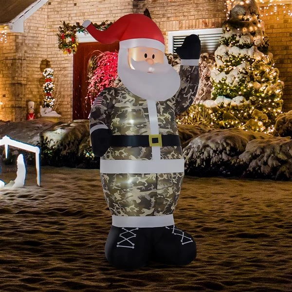 Père Noël en tenue de camouflage gonflable par HomCom de 8 pi avec lumière interne 2 Père Noël en tenue de camouflage gonflable par HomCom de 8 pi avec lumière interne – Image 2