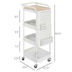 Chariot de cuisine HomCom avec base en acier blanc et dessus en bois composite (12.75-in x 20.5-in x 40.25-in) -HOMCOM Soldes 2022 331014295 AlternateImage2 l
