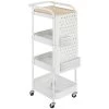 Chariot de cuisine HomCom avec base en acier blanc et dessus en bois composite (12.75-in x 20.5-in x 40.25-in)