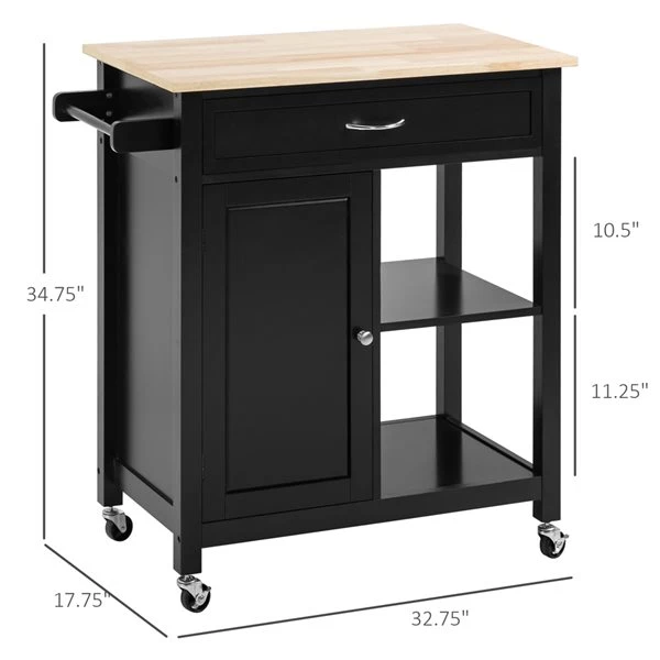 Chariot de cuisine HomCom avec base en composite noir et dessus en bois composite (17.75-in x 32.75-in x 34.75-in) 3 Chariot de cuisine HomCom avec base en composite noir et dessus en bois composite (17.75-in x 32.75-in x 34.75-in) – Image 3