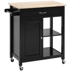 Chariot de cuisine HomCom avec base en composite noir et dessus en bois composite (17.75-in x 32.75-in x 34.75-in)
