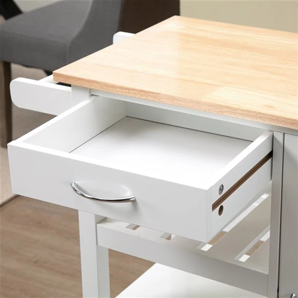 Chariot de cuisine HomCom avec base en composite blanc et dessus en bois composite (15.75-in x 36.25-in x 33-in) 5 Chariot de cuisine HomCom avec base en composite blanc et dessus en bois composite (15.75-in x 36.25-in x 33-in) – Image 5