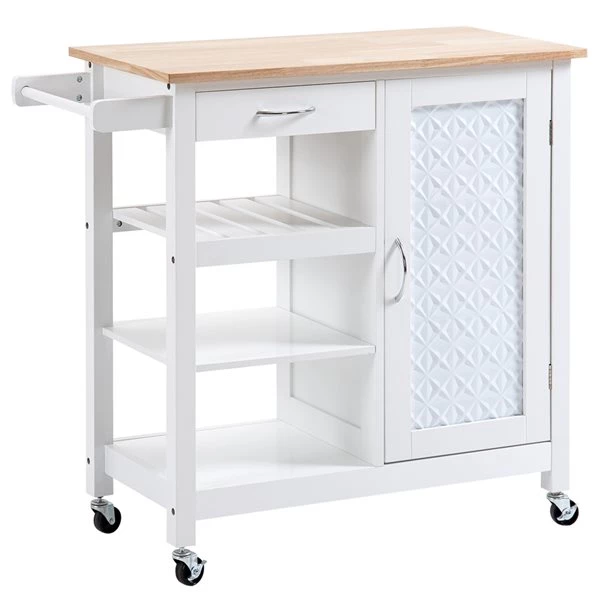 Chariot de cuisine HomCom avec base en composite blanc et dessus en bois composite (15.75-in x 36.25-in x 33-in) 1 Chariot de cuisine HomCom avec base en composite blanc et dessus en bois composite (15.75-in x 36.25-in x 33-in)