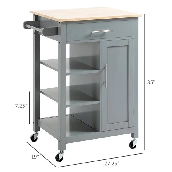 Chariot de cuisine HomCom avec base en composite gris et dessus en bois composite (19-in x 27.25-in x 35-in) 3 Chariot de cuisine HomCom avec base en composite gris et dessus en bois composite (19-in x 27.25-in x 35-in) – Image 3