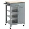 Chariot de cuisine HomCom avec base en composite gris et dessus en bois composite (19-in x 27.25-in x 35-in)