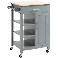 Chariot de cuisine HomCom avec base en composite gris et dessus en bois composite (19-in x 27.25-in x 35-in)