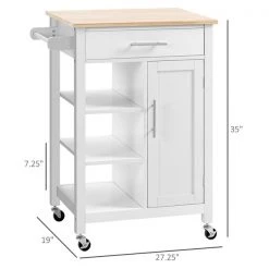 Chariot de cuisine HomCom avec base en composite blanc et dessus en bois composite (19-in x 27.25-in x 35-in) -HOMCOM Soldes 2022 331014361 AlternateImage2 l