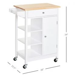 Chariot de cuisine HomCom avec base en composite blanc et dessus en bois d'hévéa (15.5-in x 26-in x 34-in) 7 Chariot de cuisine HomCom avec base en composite blanc et dessus en bois d'hévéa (15.5-in x 26-in x 34-in) -HOMCOM Soldes 2022 331014383 AlternateImage2 l