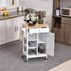 Chariot de cuisine HomCom avec base en composite blanc et dessus en bois d'hévéa (15.5-in x 26-in x 34-in) 8 Chariot de cuisine HomCom avec base en composite blanc et dessus en bois d'hévéa (15.5-in x 26-in x 34-in) -HOMCOM Soldes 2022 331014383 AlternateImage3 l