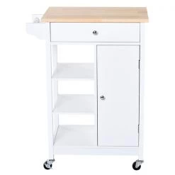 Chariot de cuisine HomCom avec base en composite blanc et dessus en bois d'hévéa (15.5-in x 26-in x 34-in) 9 Chariot de cuisine HomCom avec base en composite blanc et dessus en bois d'hévéa (15.5-in x 26-in x 34-in) -HOMCOM Soldes 2022 331014383 AlternateImage4 l