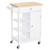 Chariot de cuisine HomCom avec base en composite blanc et dessus en bois d'hévéa (15.5-in x 26-in x 34-in)